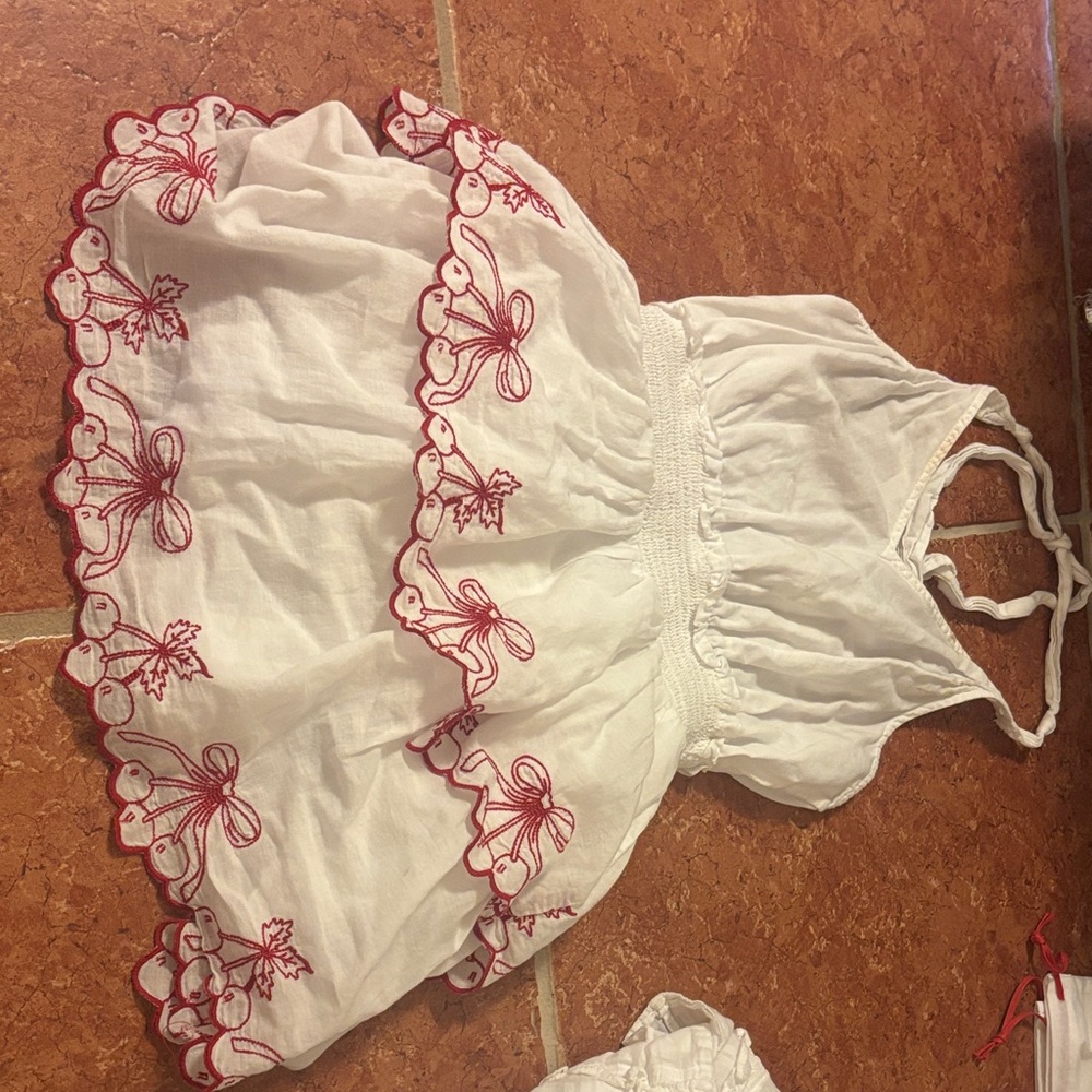 LoveShackFancy White and Red Mini Dress